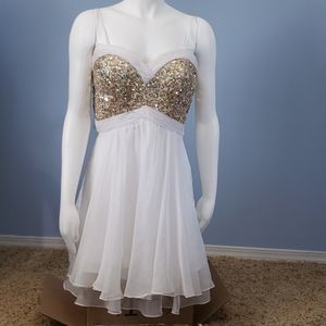 Strapless White And Gold Formal Dress